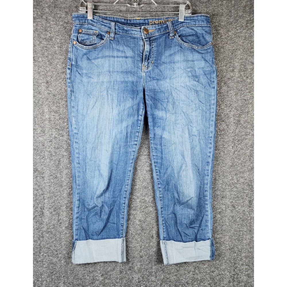 Gap Jeans Womens 10 P STR CROP MED Blue Stretch Cuffed Medium Wash EUC